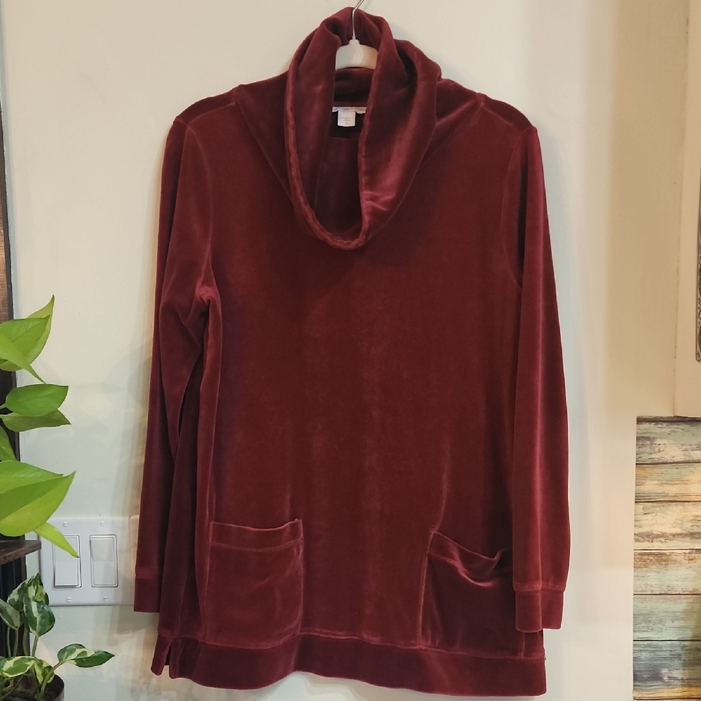 Coldwater Creek Velvet Cowl Tunic Sweater - Burgundy